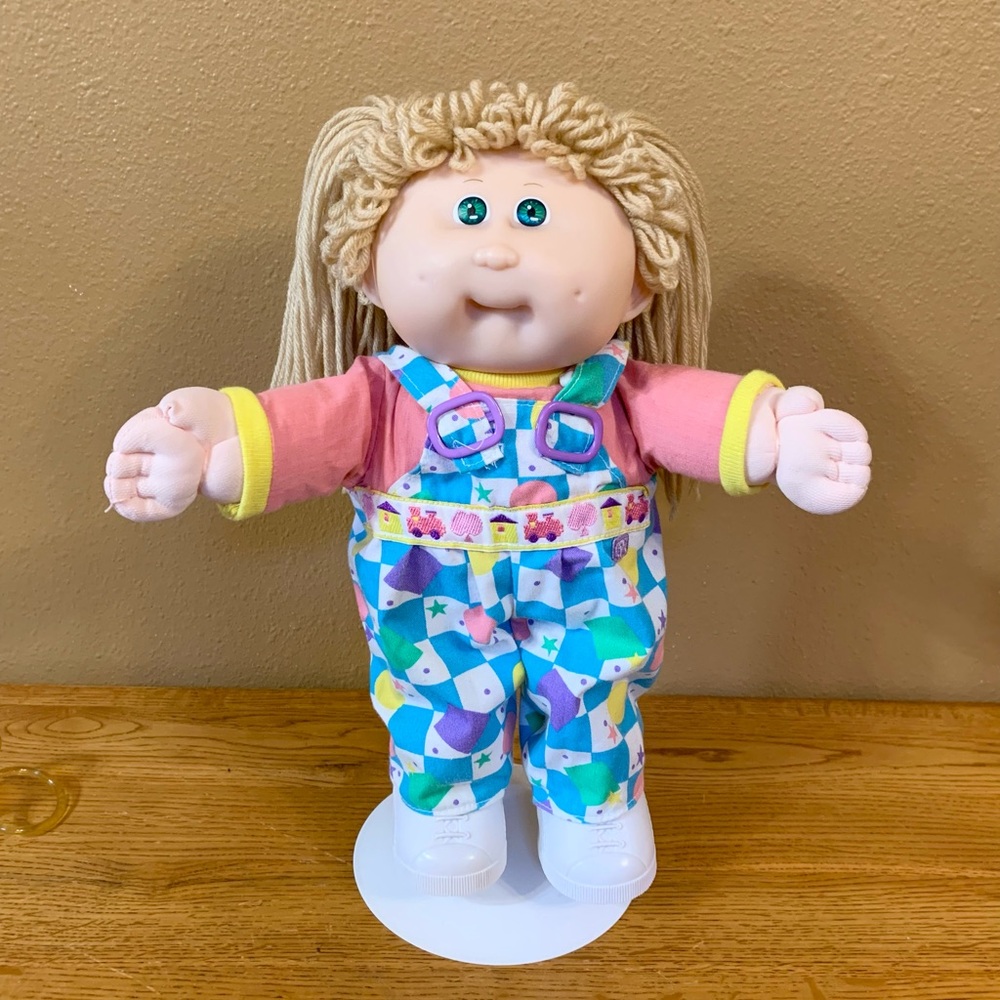 Vintage Cabbage Patch Kids Toddler Doll In HTF Train Overalls Outfit HM9 Girl
